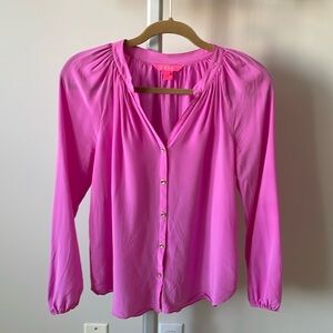 Lily Pulitzer hot pink silk top blouse, size S